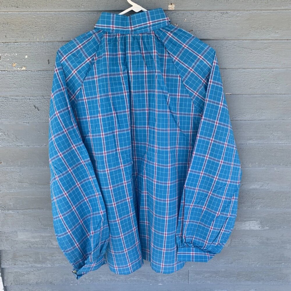 Ms Russ button up long sleeve plaid blue striped  Shirt Sz 46 - 1980s NOS